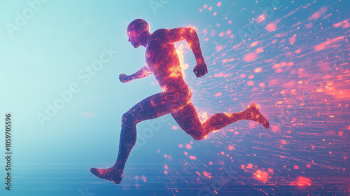 Man in digital form sprinting forward, illustrating how movement stimulates brain activity and cognitive health photo