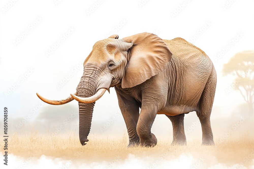 Fototapeta premium This Magnificent Elephant Strides Confidently Across the Savanna, Showcasing Its Strength and Beauty
