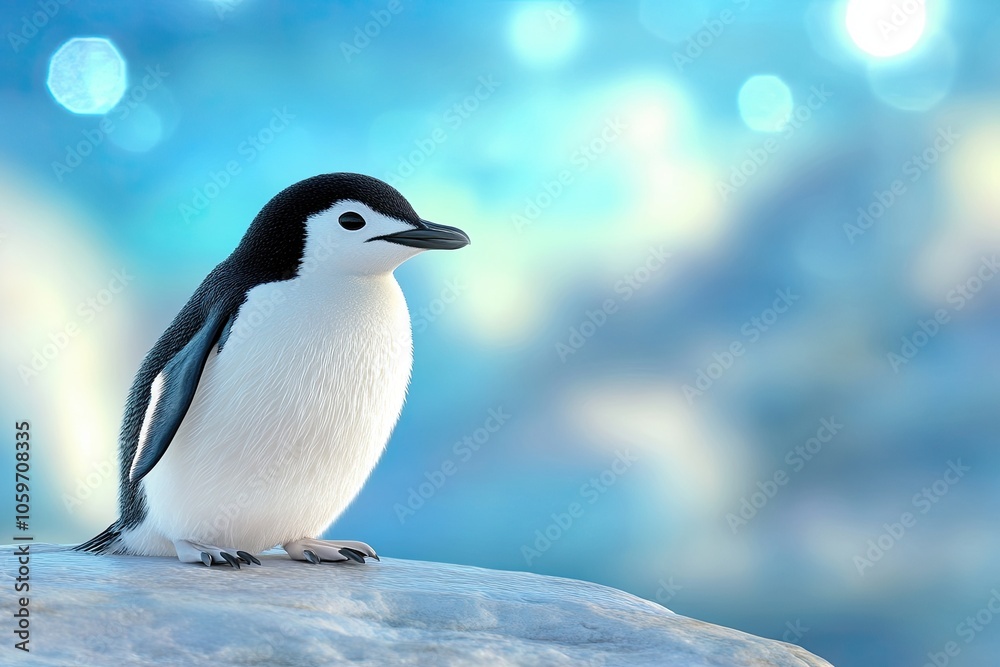 Fototapeta premium A Charming Penguin on a Rock Captures the Essence of Winter in the Antarctic