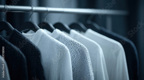 Woman choosing clothes from clothing rack for spring wardrobe refresh photo