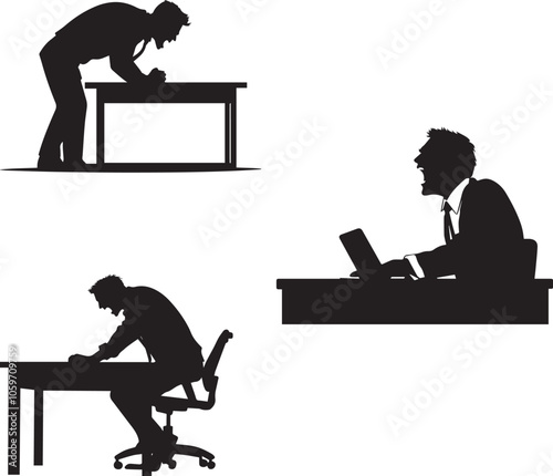 Silhouette of a boss leaning over a desk, sir shouting vector silhouette