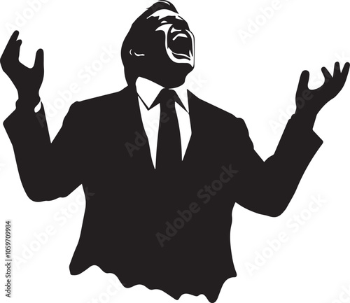 Silhouette of a boss waving arms in frustration while shouting, Silhouette of a boss gesturing wildly while shouting vector silhouette