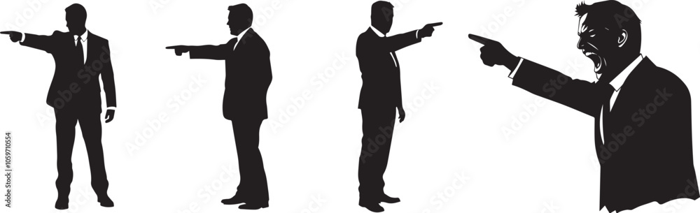 Obraz premium Silhouette of a boss pointing angrily at an employee vector silhouette