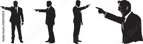 Silhouette of a boss pointing angrily at an employee vector silhouette