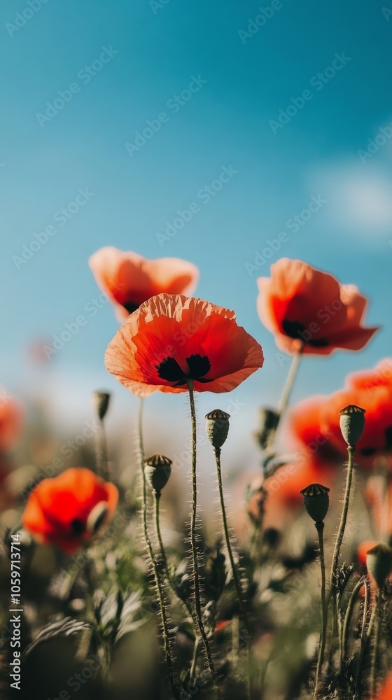 Obraz premium Vibrant Red Poppies in a Sunny Field