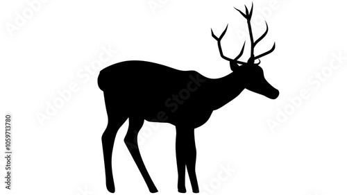 drinking deer animated silhouette, moving wildlife loop cutout style, black matte on white background