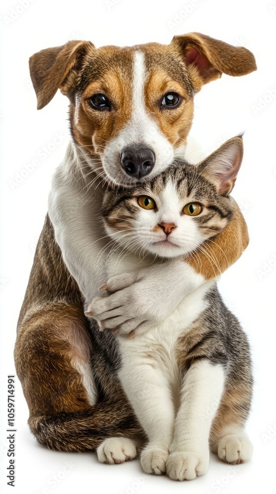 Obraz premium Adorable Dog and Cat Embrace: A Heartwarming Moment of Friendship
