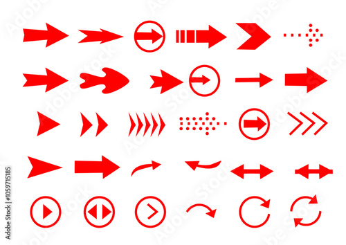 Arrows set of red icons. Arrow icon. Arrow vector collection. Arrow. Cursor. Modern simple arrows. Vector illustration.
