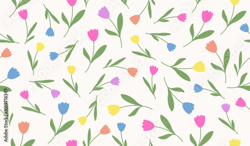 Cute tulips pattern background vector design