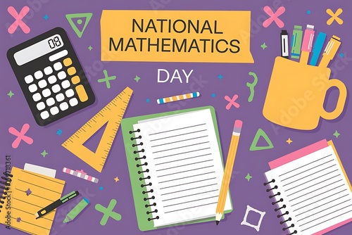 Celebrate National Mathematics Day with Colorful Educational Stationery Illustration