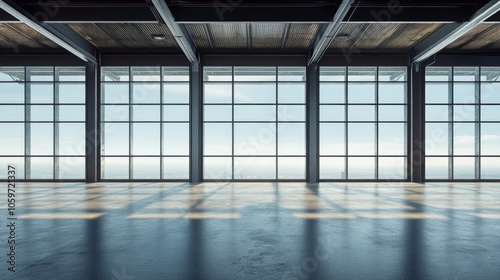 Wallpaper Mural Industrial style facade with steel beams and glass, empty sky copy space Torontodigital.ca