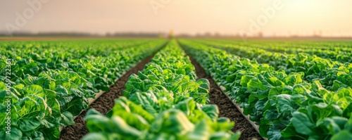 Green Field of Crops with Sunrise Overhead