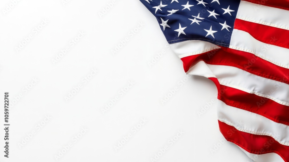 Obraz premium American Flag on White Background with Wave Effect