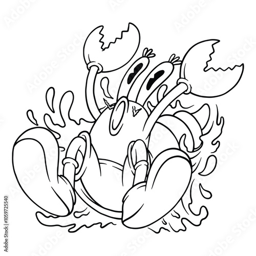 coloring illustration of sliding hermit crab on the water