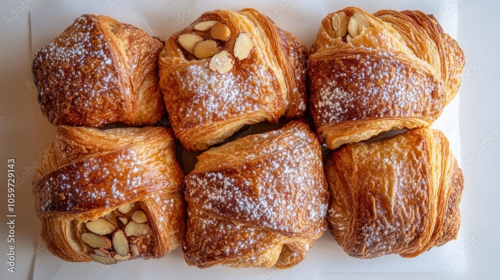 Fototapeta premium Delicious almond croissants plated for breakfast or brunch delight