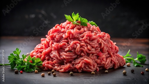 Fresh raw minced meat for cutlets on a black background