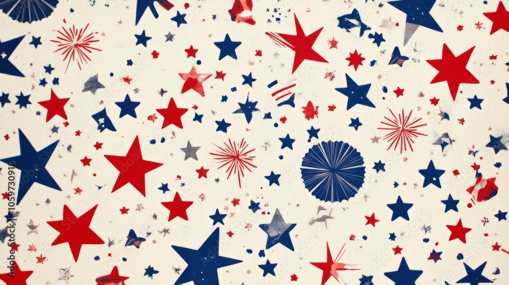 Fototapeta premium Colorful Stars and Fireworks Pattern for Celebratory Designs