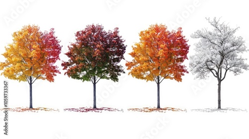 Maple tree in each season on white background