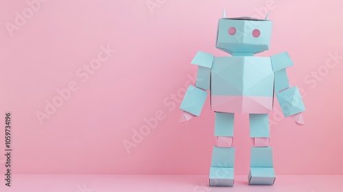 Whimsical Paper Robot Figure on Pink Background