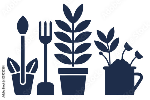  Garden icons black plant tools farm vector art illustration