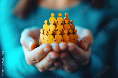 Protecting Our People: Hands carefully cradling a miniature community, symbolizing care, support, and the importance of human connection in a world that needs more empathy.