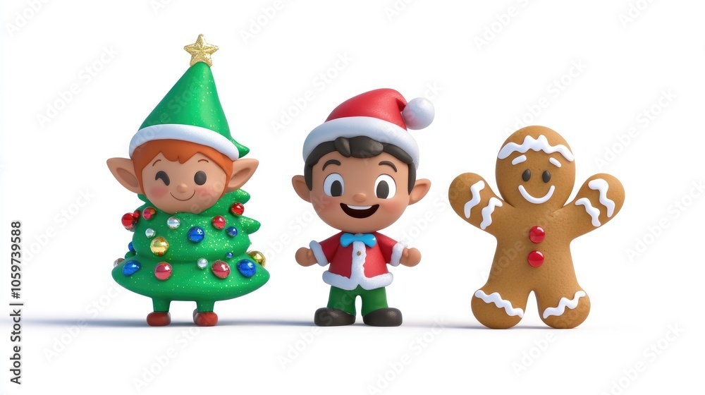 Fototapeta premium Vibrant Cartoon Collection of Three Christmas Characters