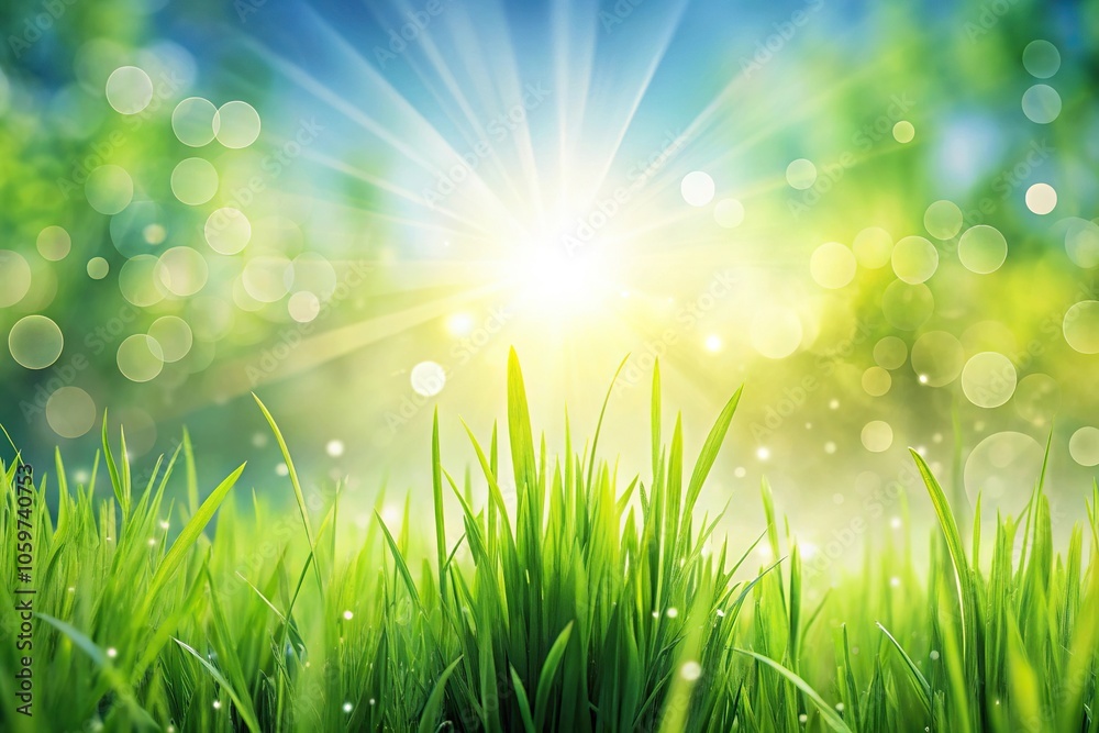 Fototapeta premium Fresh spring background with grass and sunlight