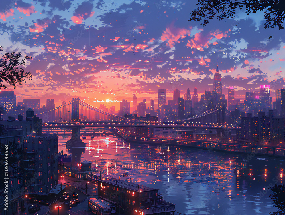 Fototapeta premium Urban Cityscape at Sunset