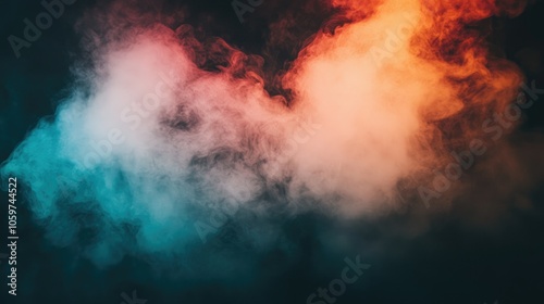 Intense smoke explosion with vibrant pink, teal, and yellow hues, set against a dark background