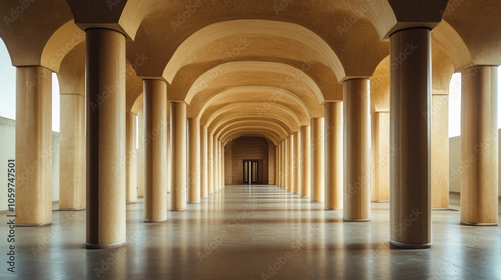 Fototapeta premium Symmetrical columns in a grand UAE mosque, ample copy space