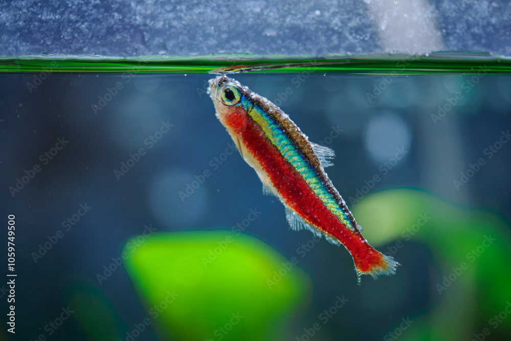 Obraz premium Sick red neon fish with grit. 
