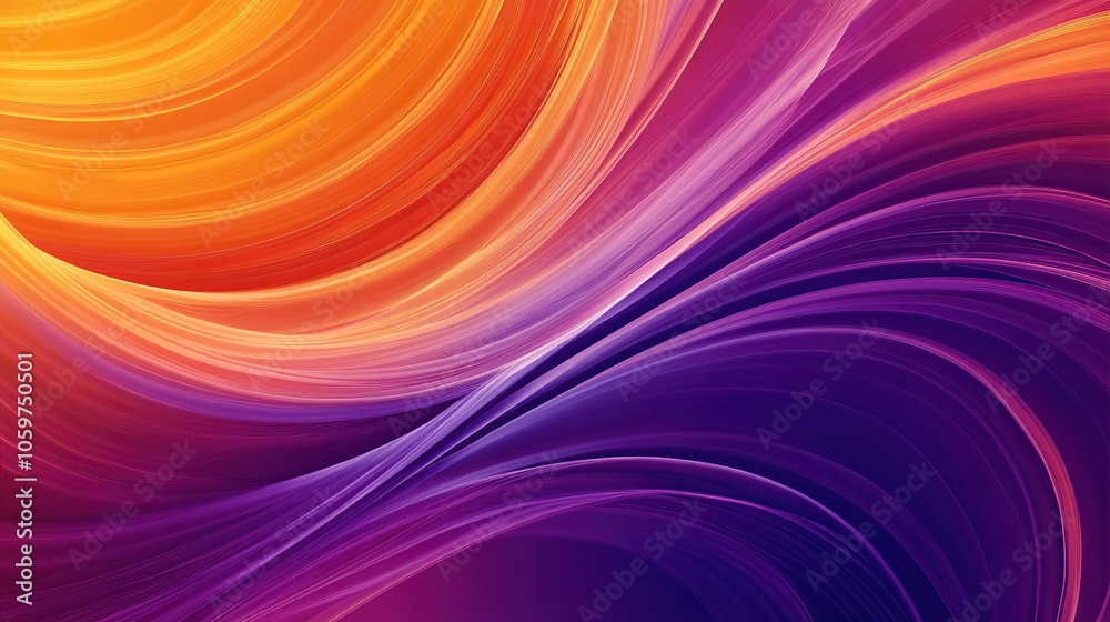 Obraz premium Vibrant gradient background with swirling lines in purple and orange, creating an abstract wallpaper design