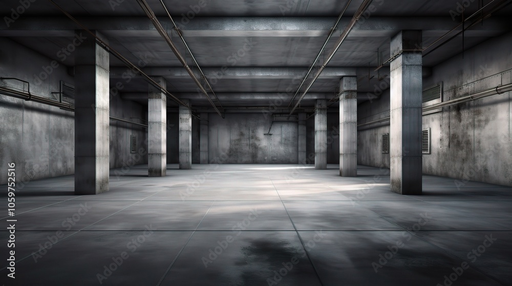 Fototapeta premium Empty Industrial Concrete Space with Gray Floors