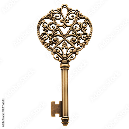 Wallpaper Mural A decorative golden key with ornate patterns and a heart shape, symbolizing mystery and access Torontodigital.ca