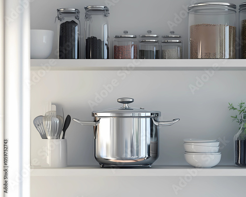 Sleek Pressure Cooker on an Organized Kitchen Counter: Fast and Flavorful Meals with Modern Convenience photo