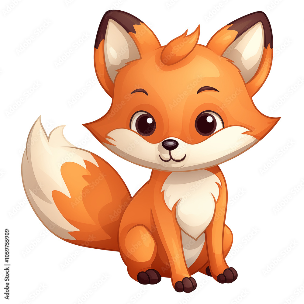 Fototapeta premium A cute cartoon fox sitting happily with a bright expression in a friendly, playful pose