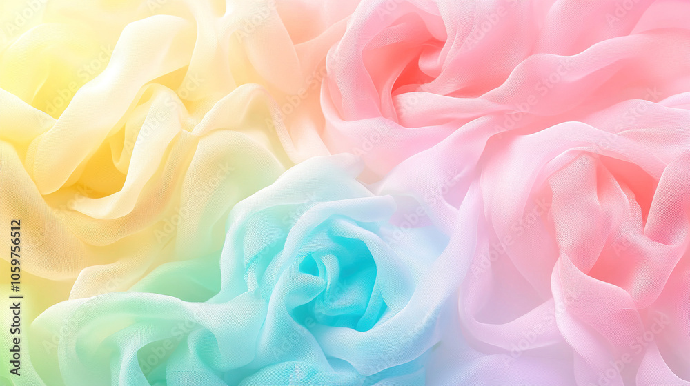 Fototapeta premium Colorful pastel rainbow-soft fabric roses in the background