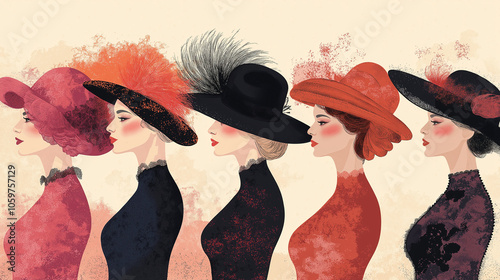 Fascinators and Hats on Display, Melbourne Cup Day, illustration, photo