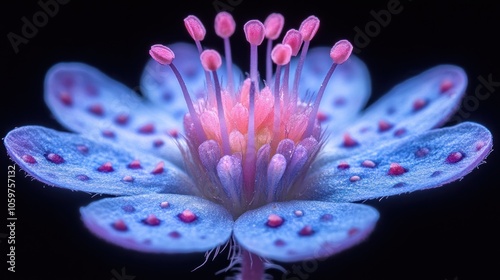 Close-up of a Blue and Pink Flower with a Fuzzy Center photo