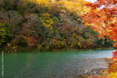 日本の風景・秋　京都嵯峨嵐山　紅葉の保津峡（嵐峡）