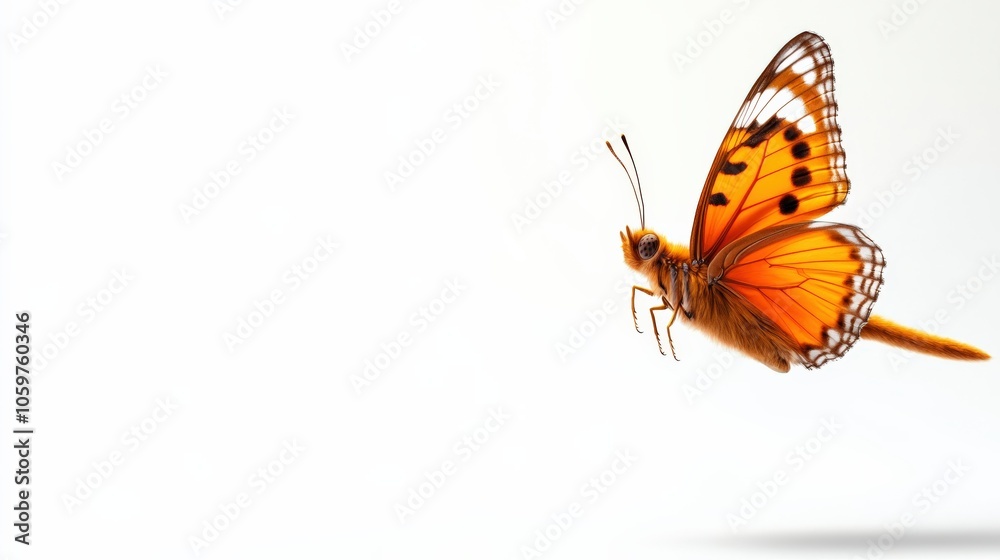 Fototapeta premium Vibrant orange butterfly on a white isolated background.
