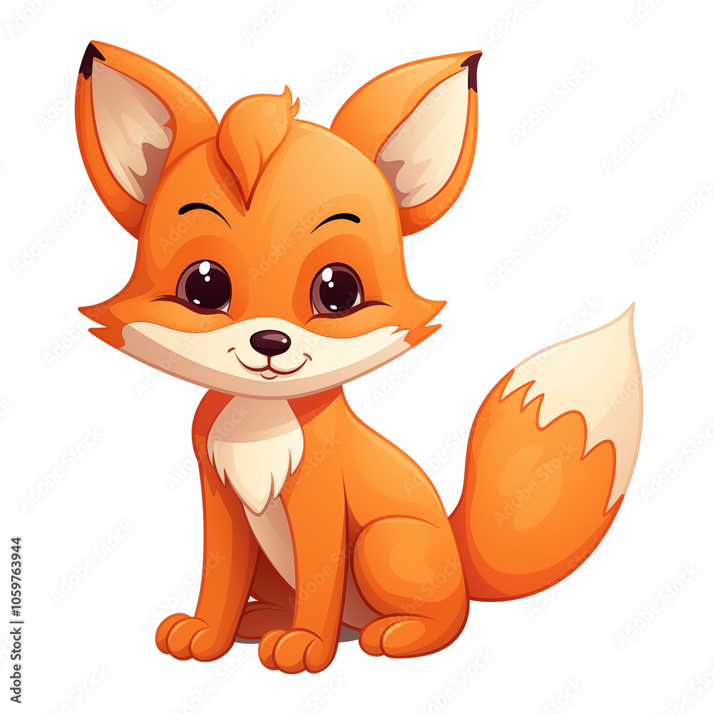 Obraz premium A cheerful cartoon fox sits playfully, showcasing its vibrant orange fur and expressive eyes