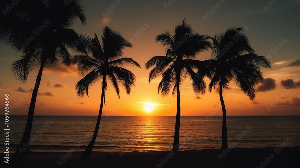 Silhouetted Palm Trees at Sunset by the Beach Silhouetted Palm Trees at Sunset by the Beach