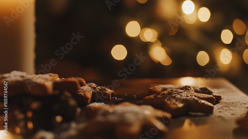 Detailed Close Up of Freshly Made Christmas Cookies in a Cozy Kitchen, Perfect for Holiday Baking Themes