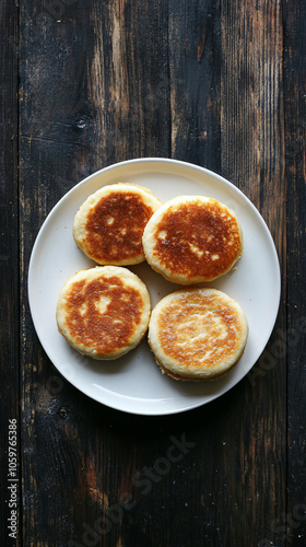 Wallpaper Mural Four english muffins arranged on a dark wooden table, waiting to be devoured Torontodigital.ca