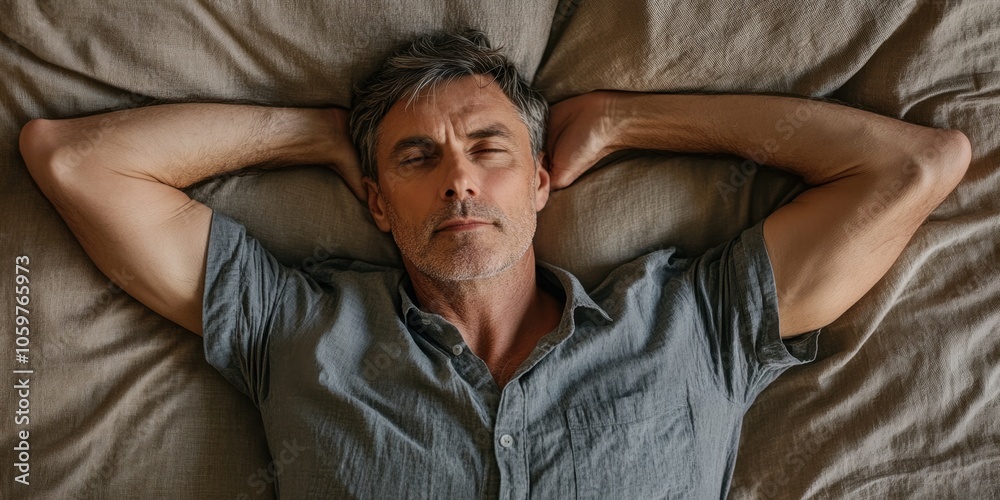 Fototapeta premium Relaxing Man Lying in Bed