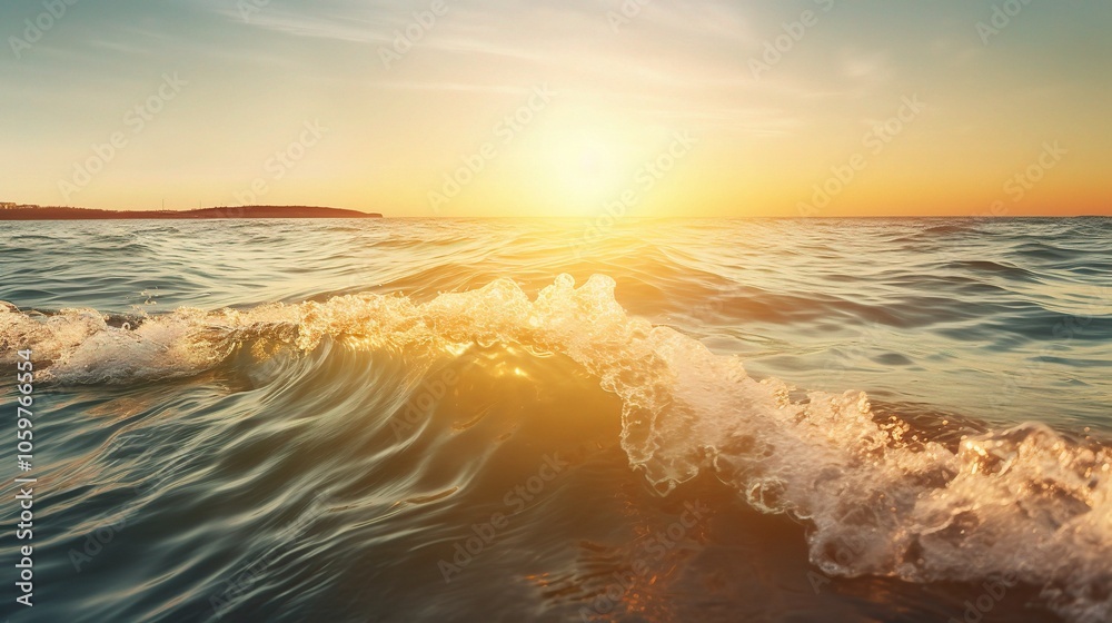 Fototapeta premium Serene Sunset Over Gentle Ocean Waves