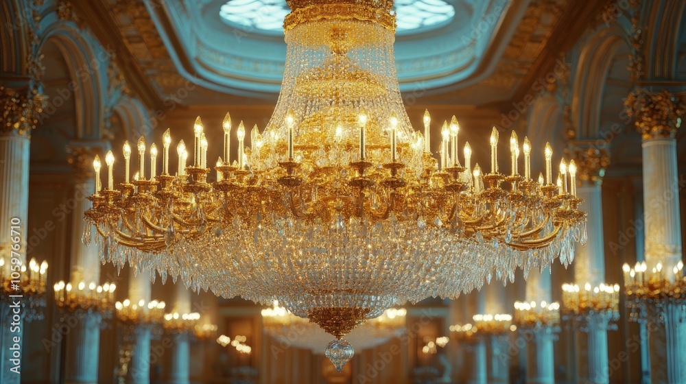 Obraz premium Ornate Crystal Chandelier in a Grand Hall