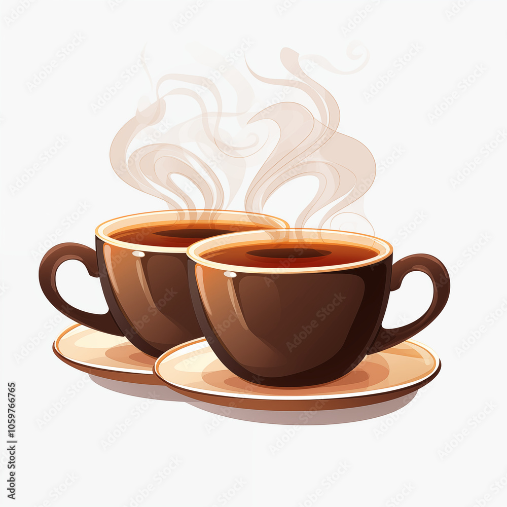 Obraz premium Two steaming cups of coffee resting on saucers in a cozy café setting