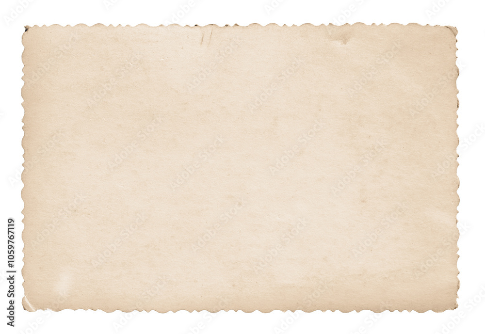 Vintage empty photo paper with dust and torn edges on transparent background